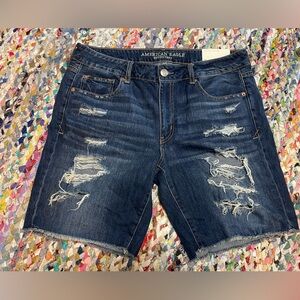 American Eagle Outfitters Women's Distressed Denim Shorts - Blue
